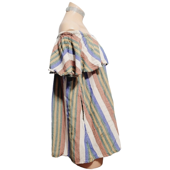FREE PEOPLE stripe hippie boho off shoulder shirt top blouse SMALL - Picture 2 of 6